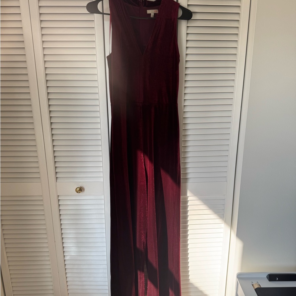 Elegant Burgundy Velvet Jumpsuit